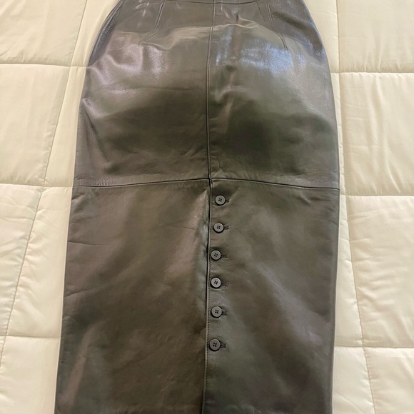 Maxima For Tannery West Leather Black Elegant Long Pencil Leather Skirt - Picture 7 of 10